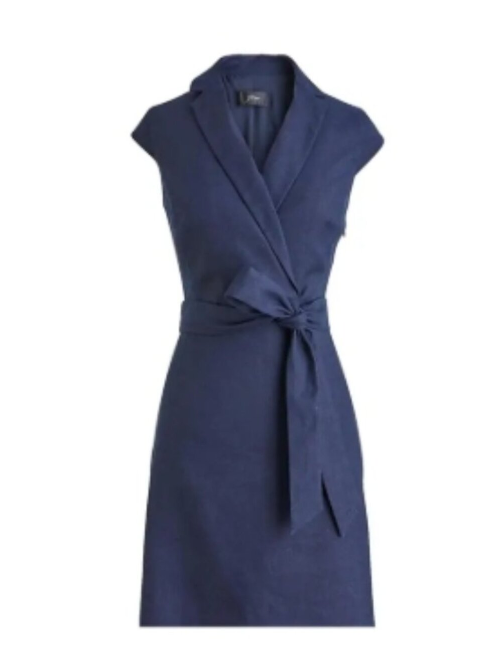 J CREW sz 2 4 Stretch Linen Faux Wrap Belted Spring Summer Dress NAVY